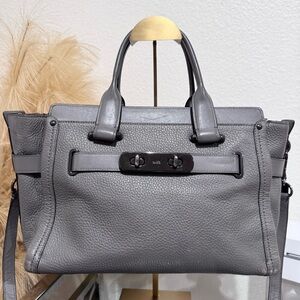 Coach Swagger 27 Pebbled Leather Satchel | Dark Gray Style 34408